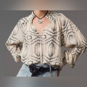 Anthropologie Porridge Long-Sleeve Gauze Smocked Top